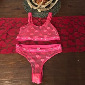 Women's Pink Heart Lingerie Set